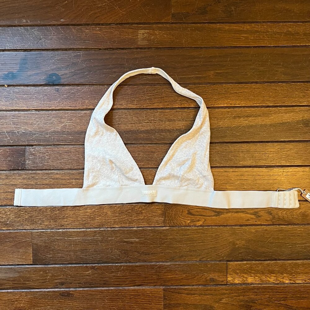 SKIMS Oatmeal Heather Cotton Rib Halter Bralette Size Medium NWT
